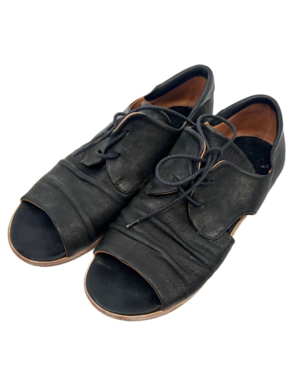 P. Monjo Leather Peep Toe Cut out Artisanal Sandals